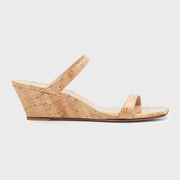 $450 Stuart Weitzman Aleena Wedge Slide Patent Cork mules NATURAL NUDE 6.5 (DB1) - Picture 1 of 7